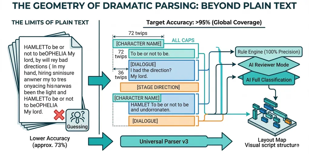 The Geometry of Script Parsing: How Theatre Subtitles and Supertitles Detect Dialogue