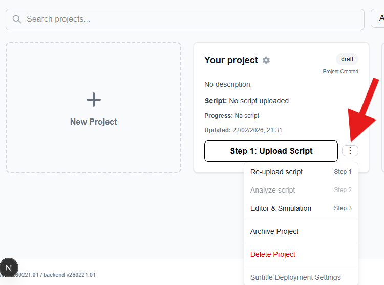 Figure 1: Project actions menu